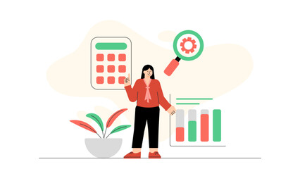 Business Tax Calculation and Accounting Flat Vector Illustration