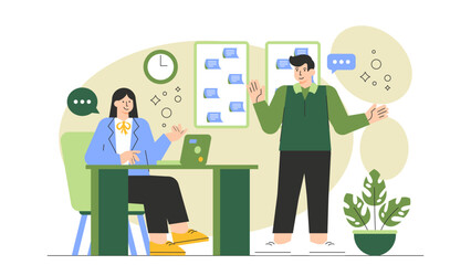 Manager Giving Feedback to Team Members Flat Vector Illustration