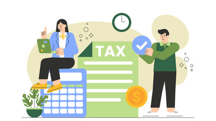 Business Tax Calculation and Accounting Flat Vector Illustration