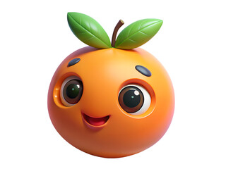 Naklejka premium Adorable cartoon orange with big eyes and a sweet smile isolated on transparent background, a charming illustration