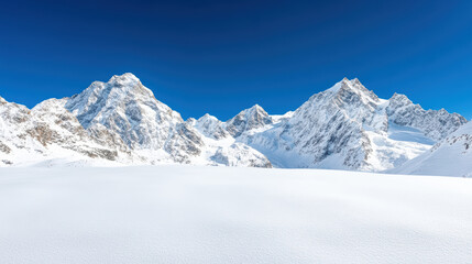 Obraz premium Snow covered peaks under clear blue sky create breathtaking winter landscape