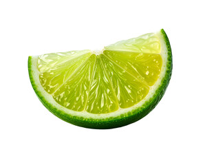 A translucent, vibrant lime wedge, isolated against a solid black background