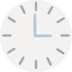 Simple Round Analog Clock Face with Gray Hour Markings and Light Blue Hands Indicating 3 Oclock on a White Background