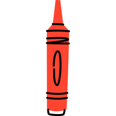 Simple Red Crayon Drawing with Black Outline Isolated on White Background Artistic and Playful Representation of a Drawing Tool