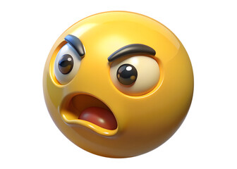 Confused yellow emoji with wide eyes and open mouth isolated on transparent background 3d rendering