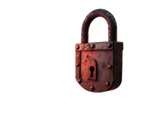Rusty old padlock isolated on transparent background, a symbol of security, privacy, and protection against unauthorized access
