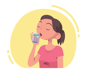 Woman Drinking Water Hydrate and Quench Thirst Vector Illustration