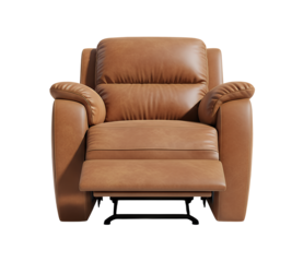 A luxurious brown leather recliner isolated on transparent background, offering exceptional comfort and style, perfect for relaxing and unwinding after a long day