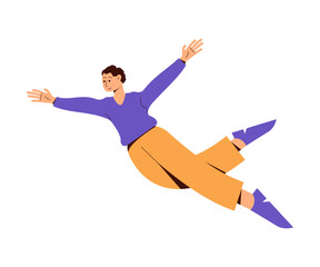 Happy Flying Man Character in Floating Pose Vector Illustration