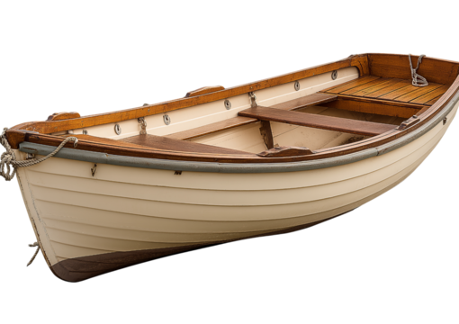 Cream Rowing Boat with Wooden Accents isolated on a transparent background - Powered by Adobe