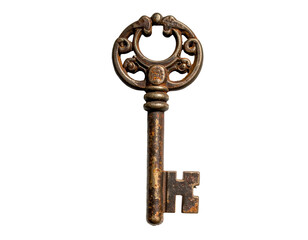 Obraz premium Antique, ornate skeleton key against a black background, with rust details
