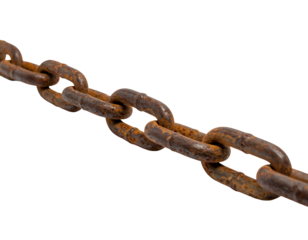 Close-up of a weathered, rusty metal chain stretching diagonally against black