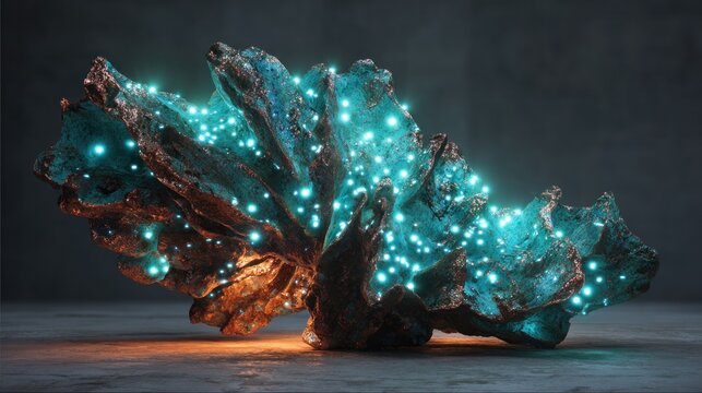 Glowing crystal formation rock mineral