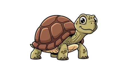 Cartoon Tortoise Smiling with a Brown Shell and Green Skin.