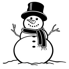 Snowman with Candy Cane Line Art Vector, Minimal Winter Character Illustration, Twig Arm Snowman Outline, Festive Holiday Clipart