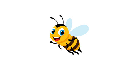Cheerful cartoon bee flying with a happy expression on its face.
