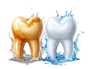 Teeth Whitening Concept with Water Splash, Before and After Design, Isolated