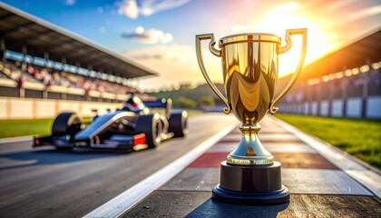 Winning gold trophy, silver cup, and a champion's cup of coffee or champagne symbolize ultimate success and achievement