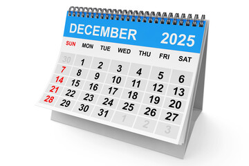 2025 Year December Calendar. 3d Rendering
