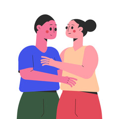 Hugging Man and Woman Character Embrace Each Other Feel Warmth Vector Illustration