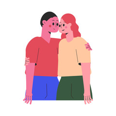 Hugging Man and Woman Character Embrace Each Other Feel Warmth Vector Illustration