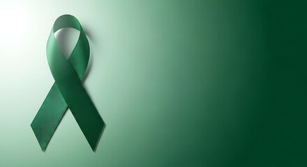Pink ribbon breast cancer awareness symbol next to a fork and spoon on a green background