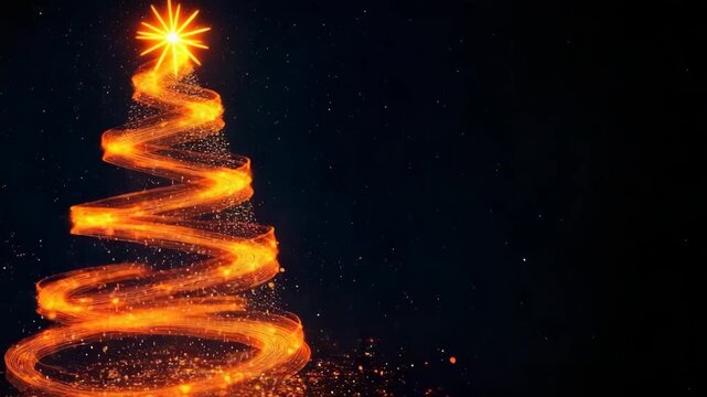 Beautiful abstract christmas tree created with glowing orange light trails in a festive setting