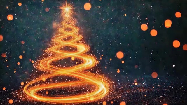 Beautiful abstract christmas tree created with glowing orange light trails in a festive setting