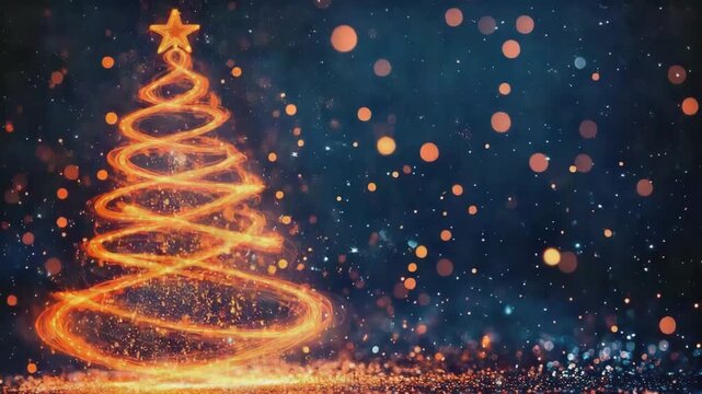 Beautiful abstract christmas tree created with glowing orange light trails in a festive setting
