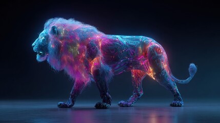Lion constructed from digital light strands