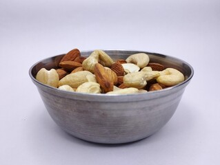 Bowl of Healthy Mixed Nuts Almonds and Cashews