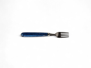 Decorative Fork with Blue Glitter Handle on White Background
