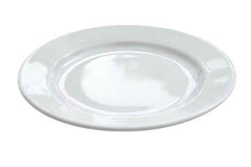 Glossy white empty plate on a solid black background