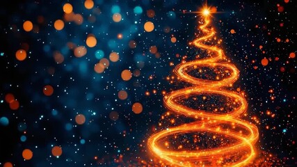 Beautiful abstract christmas tree created with glowing orange light trails in a festive setting - Powered by Adobe