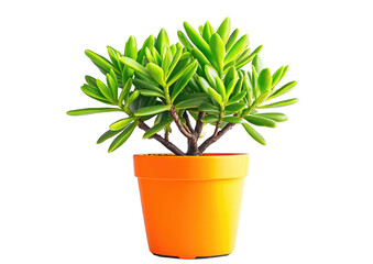 Potted plant with bright green leaves in an orange container