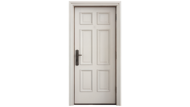 Elegant white interior door offers privacy and access, inviting warmth and security into your home or office space, creating a sense of welcome isolated on white or transparent png. - Powered by Adobe
