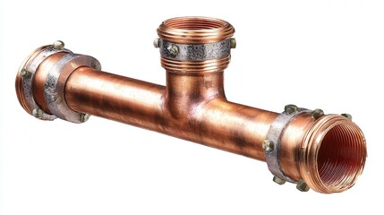 Copper pipe fitting isolated on white background
