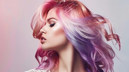 Stylish Woman Rocking Two-Tone Pastel Hair—Showcasing Soft Contrasting Hues (Like Pink & Blue or Lavender & Yellow) for a Playful, Trendy Look Ideal for Beauty, Fashion, or Lifestyle Visuals.