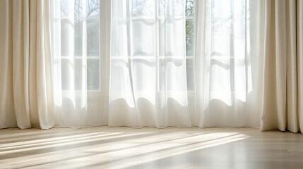 Soft light through curtains creates serene atmosphere in bright room