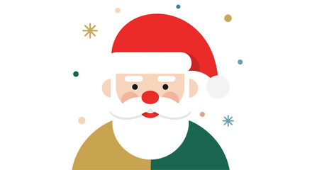 Simple flat design portrait of a Santa Claus character with a red hat and white beard for winter holidays