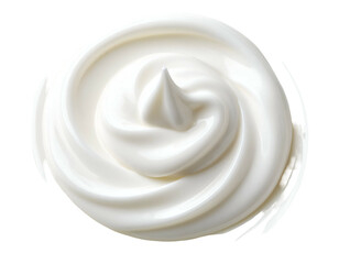 Swirled white dairy product, smooth and thick, against a black background