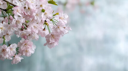 Fototapeta premium Soft cherry blossoms bloom against dreamy background, evoking spring gentle beauty