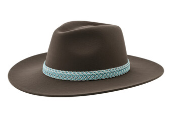 Isolated Fedora style hat with rope around crown, stylish fashion headwear for outdoors