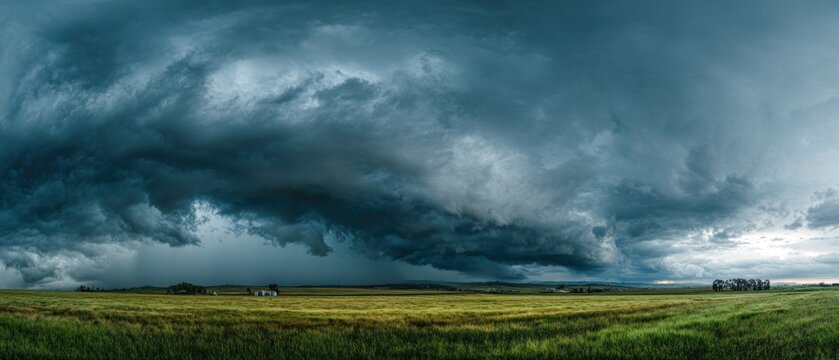 Storm clouds over rural landscape