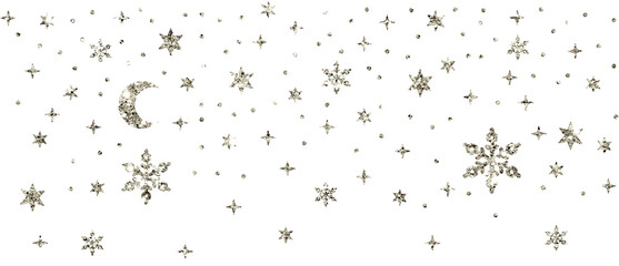 Christmas silver glitter stars snowflakes line corner border header confetti decoration