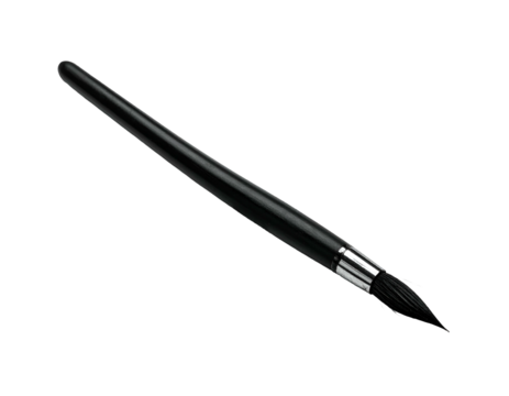 A single, angled paintbrush on a black background, ready for creative work