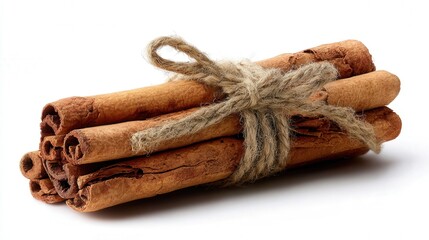 Dried cinnamon bundle isolated on white background