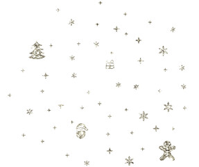 Christmas silver glitter stars, Christmas tree, Christmas Hat, snowflake, Santa, circle confetti decoration