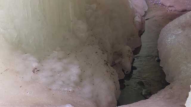 Massive Ice Formations During Winter At Eben Ice Caves Near Eben Junction In Alger County, Michigan. Close-up Shot