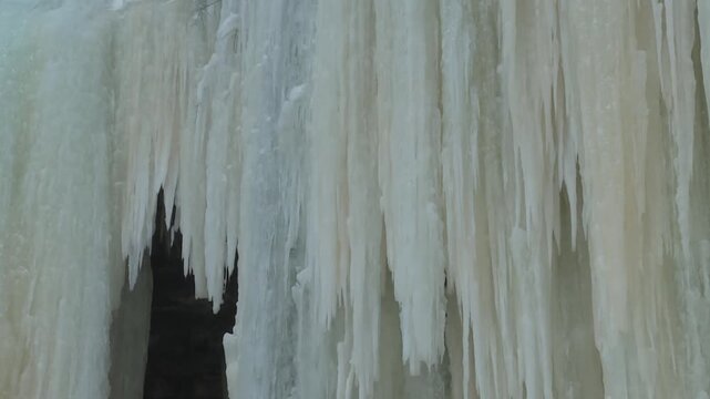 Icicle Walls At Rock River Canyon Ice Caves In Michigan's Upper Peninsula, Near Eben Junction. Tracking Shot